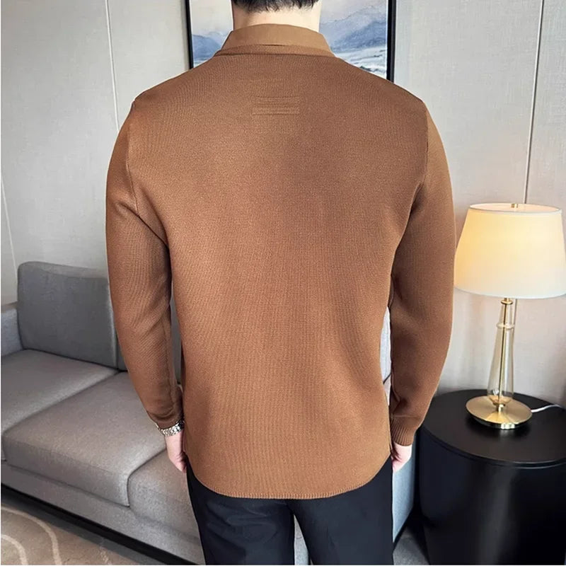 (KIT ÉLEGANCE SUPREME QUALITY A+) CAMISA JOHN KARLO PREMIUM COM EFEITO CARDIGAN E DESIGN DE SOBREPOSIÇÃO + RELÓGIO DE LUXO Á PROVA D'ÁGUA MARCA CURREN ORIGINAL