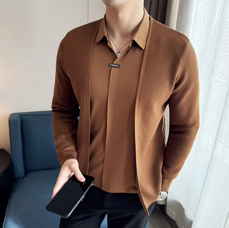 (KIT ÉLEGANCE SUPREME QUALITY A+) CAMISA JOHN KARLO PREMIUM COM EFEITO CARDIGAN E DESIGN DE SOBREPOSIÇÃO + RELÓGIO DE LUXO Á PROVA D'ÁGUA MARCA CURREN ORIGINAL