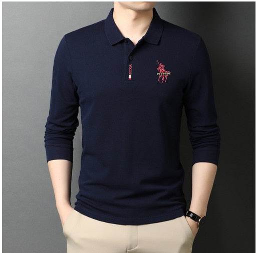 Camisa Comprida Polo Vogue Bordado Coreano Original - (Você ganha o Relógio Minimalista de Brinde)