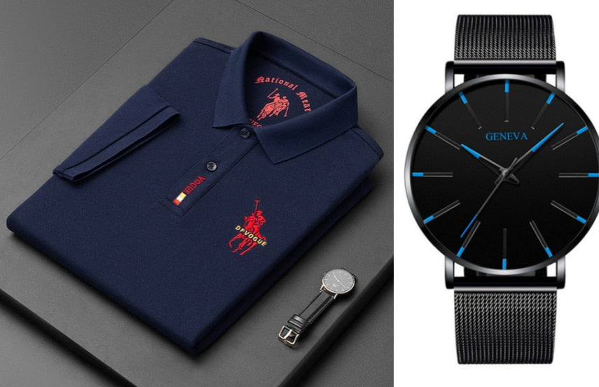 Camisa Polo Vogue Bordado Coreano Original (Você ganha o Relógio Minimalista de Brinde)