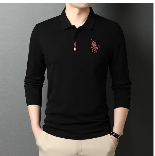 Camisa Comprida Polo Vogue Bordado Coreano Original - (Você ganha o Relógio Minimalista de Brinde)