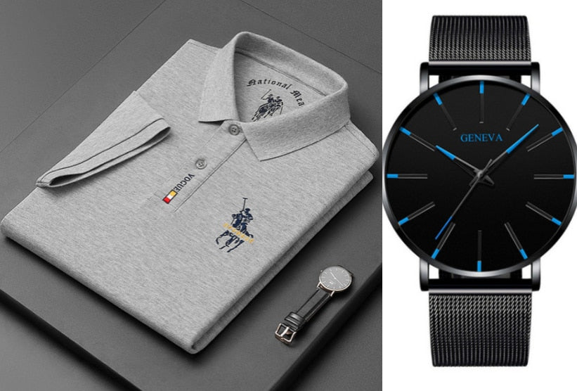 Camisa Polo Vogue Bordado Coreano Original (Você ganha o Relógio Minimalista de Brinde)