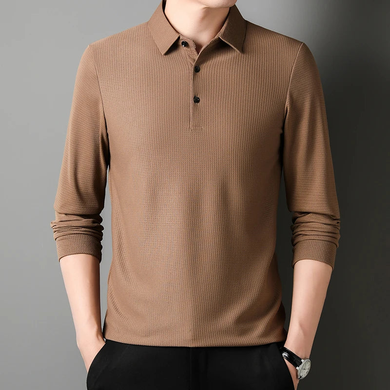 Camisa Polo Comprida Vanguard Sofisticada (Você Ganha Um Relógio Com Pulseira de Aço Inoxidável de Brinde)