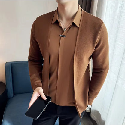 (KIT ÉLEGANCE SUPREME QUALITY A+)  CAMISA JOHN KARLO PREMIUM COM EFEITO CARDIGAN E DESIGN DE SOBREPOSIÇÃO + RELÓGIO DE LUXO Á PROVA D'ÁGUA MARCA CURREN ORIGINAL