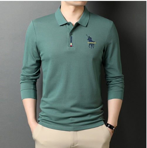 Camisa Comprida Polo Vogue Bordado Coreano Original -  (Você ganha o Relógio Minimalista de Brinde)