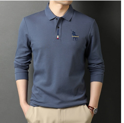 Camisa Comprida Polo Vogue Bordado Coreano Original -  (Você ganha o Relógio Minimalista de Brinde)