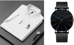 Camisa Polo Vogue Bordado Coreano Original (Você ganha o Relógio Minimalista de Brinde)